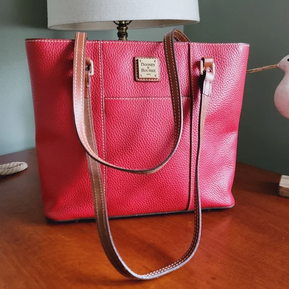 Dooney & Bourke Small Lexington Red Pebble Grain Leather Tote Bag Purse